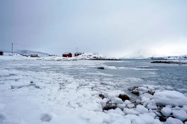 Mrożone Morze Fiordach Tromso Norwegia — Zdjęcie stockowe