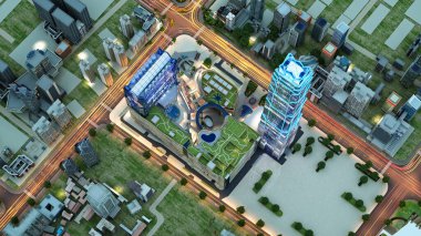 Geceleri 3D bina dış görünümü