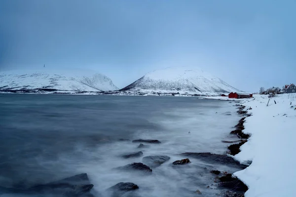Snöig Natur Landskap Tromso Fjordar — Stockfoto