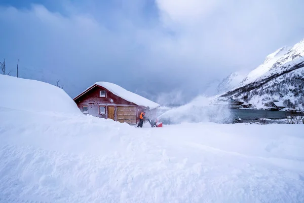 Снежный Природный Ландшафт Фьордах Тромсо — стоковое фото
