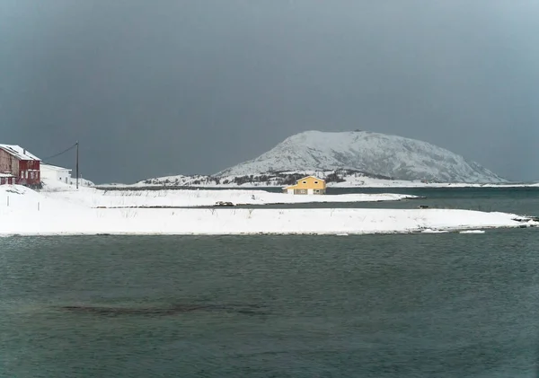 Snöig Natur Landskap Tromso Fjordar — Stockfoto