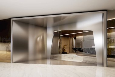 3D render alışveriş merkezi ve gökdelenler dış görünüş