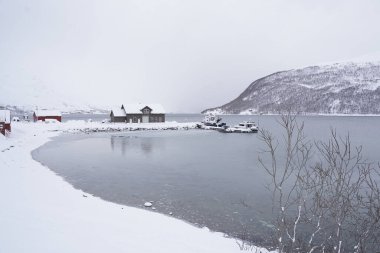 Tromso, Norveç 'te karlı doğa manzarası