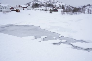 Tromso, Norveç 'te karlı doğa manzarası