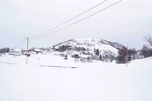 Śnieżny Krajobraz Przyrody Widok Tromso Norwegia — Zdjęcie stockowe