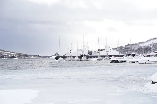 Winter Scene Besneeuwd Landschap Tromso — Stockfoto