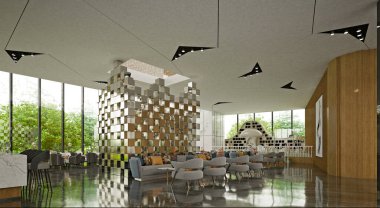 3D lüks otel lobisi.