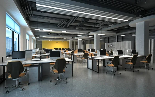 大規模なオープンオフィスの3Dレンダリング — ストック写真