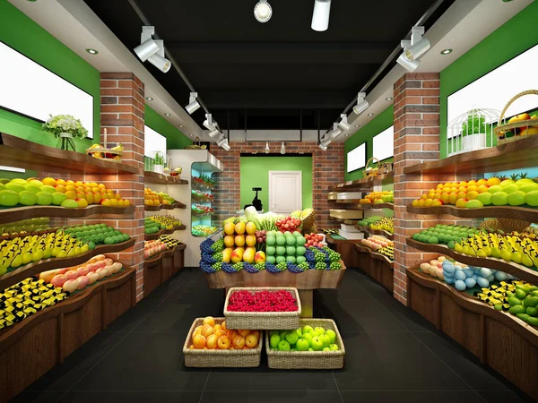 Rendern Lebensmittelgeschäft Gemüse Obstladen — Stockfoto