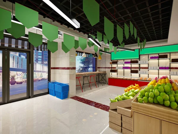 Tienda Frutas Verduras Comestibles Render — Foto de Stock