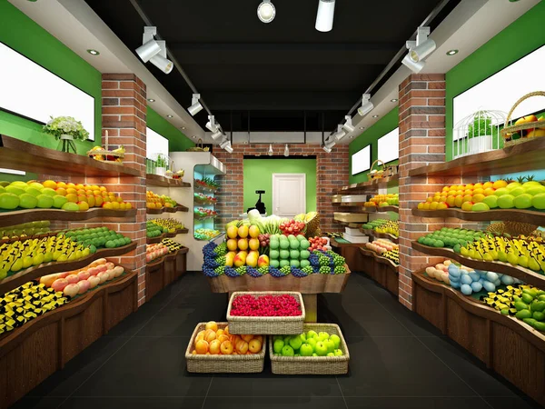 Tienda Frutas Verduras Comestibles Render —  Fotos de Stock