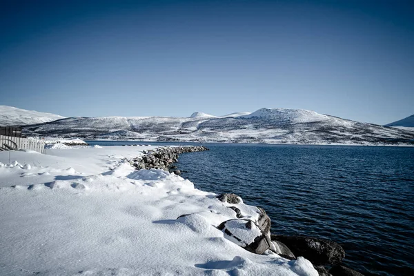 Снежный Природный Ландшафт Моря Побережье Тромсо — стоковое фото