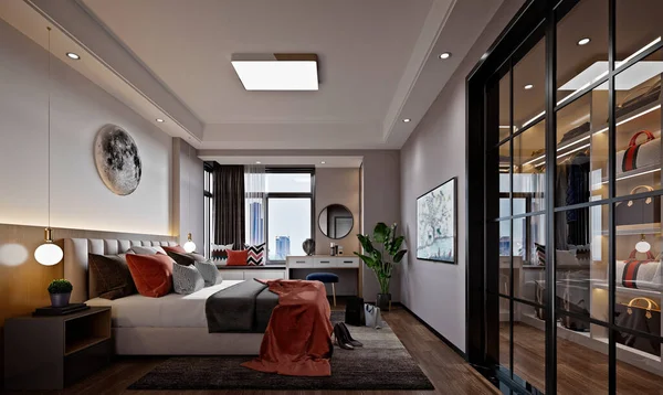 Suite Hotel Lujo Dormitorio Moderno Casa Renderizado —  Fotos de Stock
