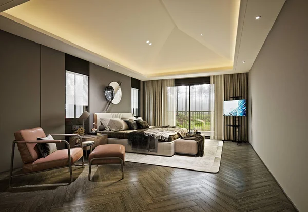 Lüks Otel Odası Modern Yatak Odası Hazırlanıyor — Stok fotoğraf