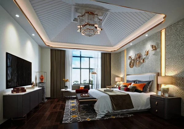 Luxus Hotelsuite Modernes Schlafzimmer Rendering — Stockfoto