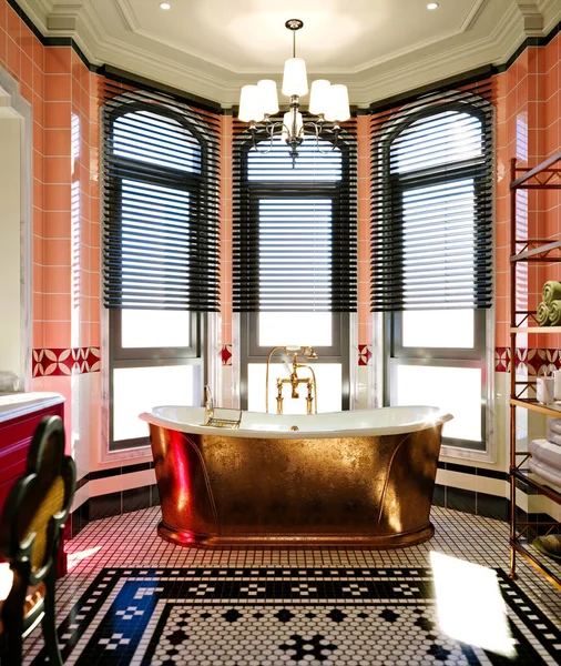 Luxusní Elegance Koupelna Vanou Renderování — Stock fotografie