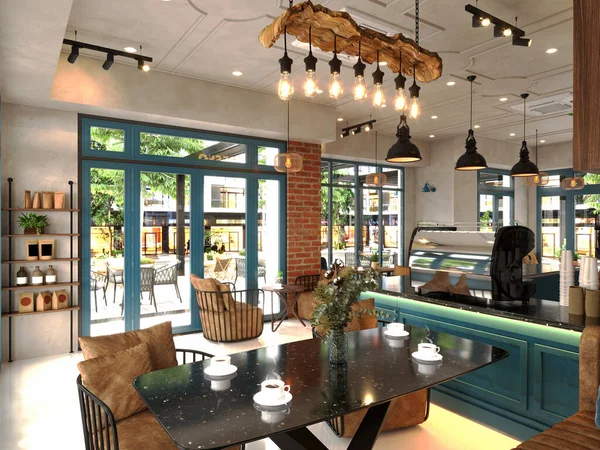 Modernes Café Interieur Rendering — Stockfoto