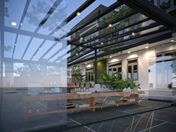 Modern Pergola System Outdoor Space Rendering — Stock Photo, Image