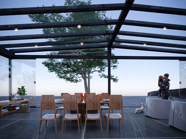 Modern Pergola Sunroom Kış Bahçesi Oluşturma — Stok fotoğraf