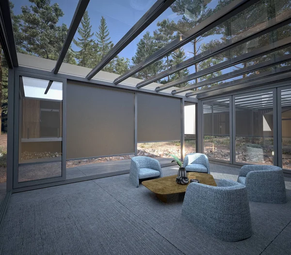 Mountain House Patio Daki Modern Pergola Sunroom Görüntüleme — Stok fotoğraf