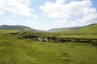 Güzel doğa dağ manzarası ve gezginler
