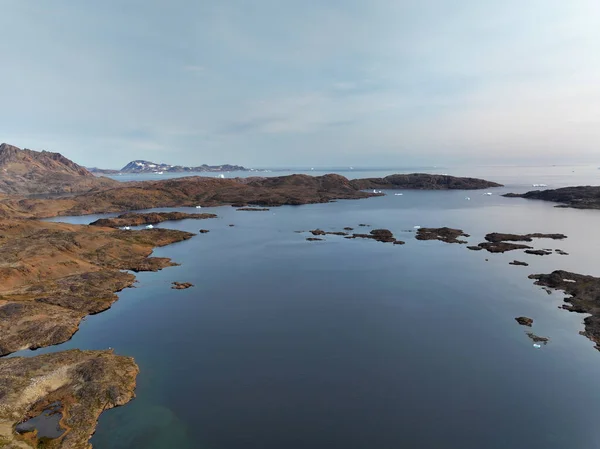Pemandangan Udara Dari Tasiilaq Fjord Dari Tanah Hijau Pegunungan Dan — Stok Foto