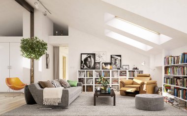 3d render rooftop living room, home interior. clipart