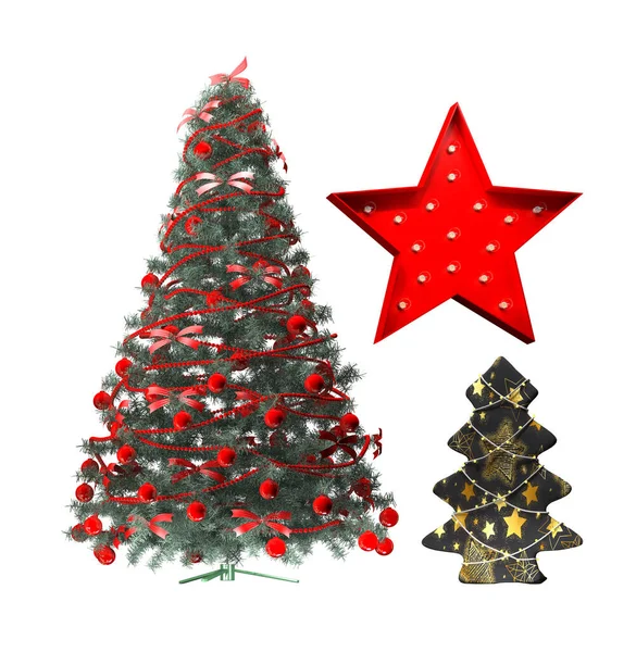 Pohon Natal Merayakan Dekorasi Tahun Baru Render — Stok Foto