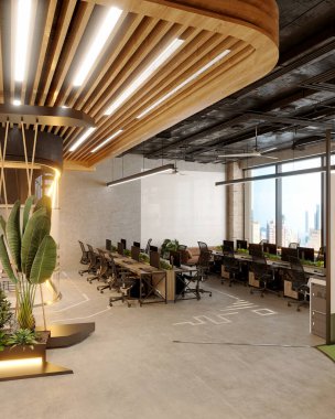 Modern ofis iç görünümü, 3D görüntüleme