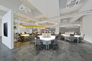 Modern büyük ofis iç mimarisi 3D oluşturma