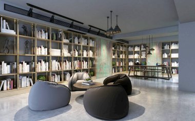 Modern lüks çalışma ofisi 3D görüntüleme