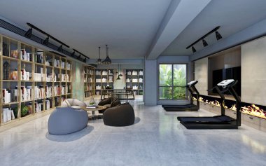 Modern lüks çalışma ofisi 3D görüntüleme