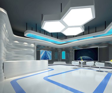 Modern çalışma odasının iç mimarisi, 3D görüntüleme