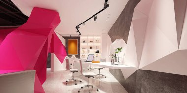 Modern çalışma odasının iç mimarisi, 3D görüntüleme