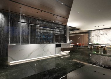 3D render modern ofis resepsiyonu