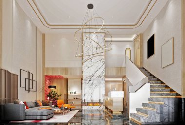Modern çalışma odasının iç mimarisi, 3D görüntüleme