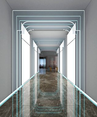 Modern çalışma odasının iç mimarisi, 3D görüntüleme