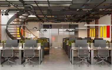 Modern ofis iç görünümü, 3D görüntüleme