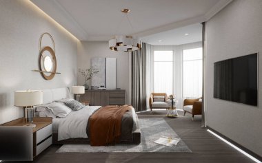 modern hotel room, 3d rendering bedroom clipart