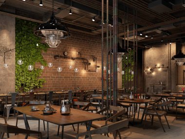 Modern kafenin iç mimarisi, 3D.