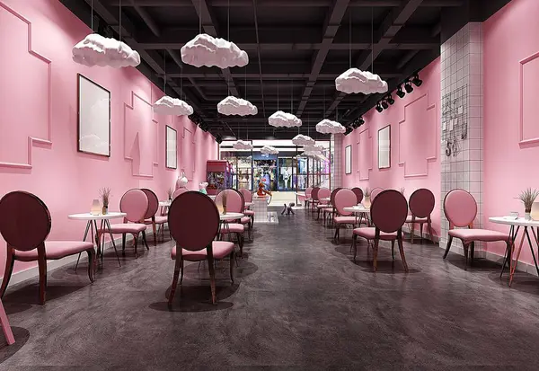 3d render pink party house cafe