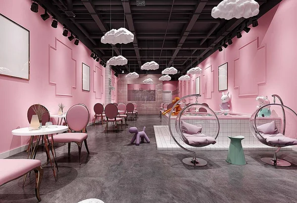 3d render pink party house cafe