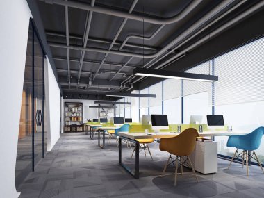 Çalışma odasının 3D görüntüsü, iç mimari.