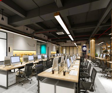 Çalışma odasının 3D görüntüsü, iç mimari.