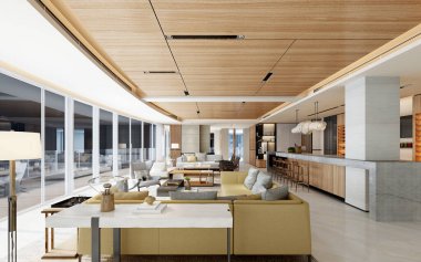 Modern çalışma odasının 3D görüntüsü