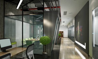 Modern çalışma odasının 3D görüntüsü