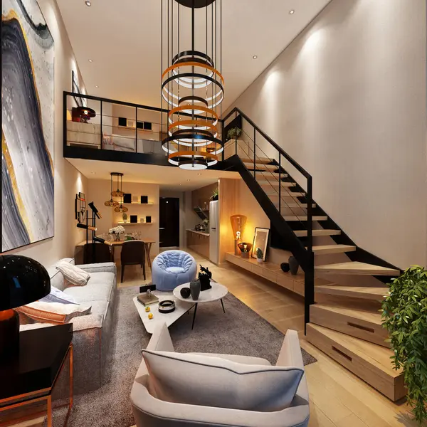 3D render tavan arası iç mimarisi