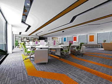 3d render ofis iç çalışma