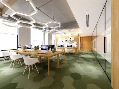 3d render ofis iç çalışma