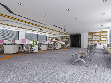 Modern çalışma odasının 3D görüntüsü